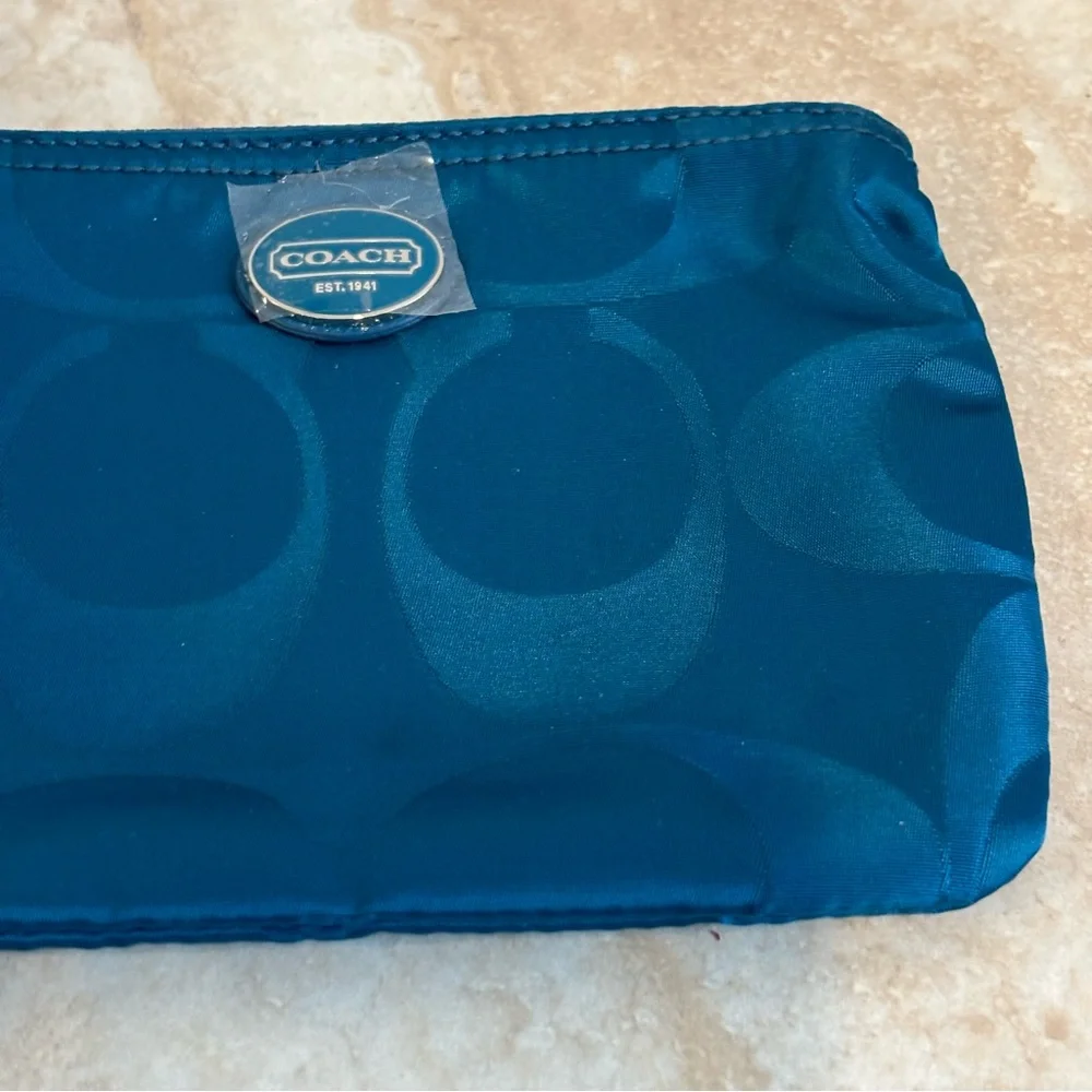 Coach Blue signature nylon logo cosmetic pouch
